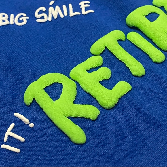 Vintage 1991 Retired At Last Blue Single Stitch T Shirt Made in USA Puff Print L - Picture 6 of 8